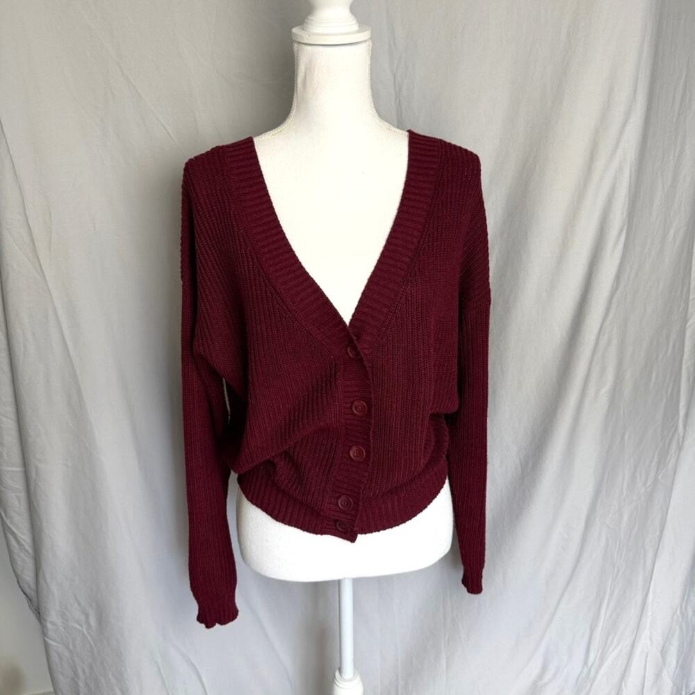 Gentle Fawn Wine Red Deep V Cardigan Closet Staple Women’s S